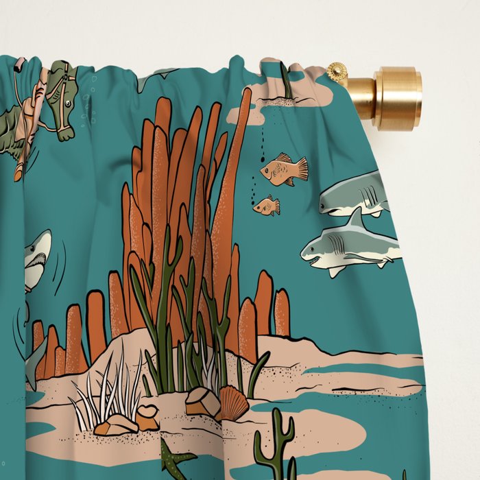 Quirky Western Cowboys on Seahorses Roping Sharks Window Curtain Gallery Image 2