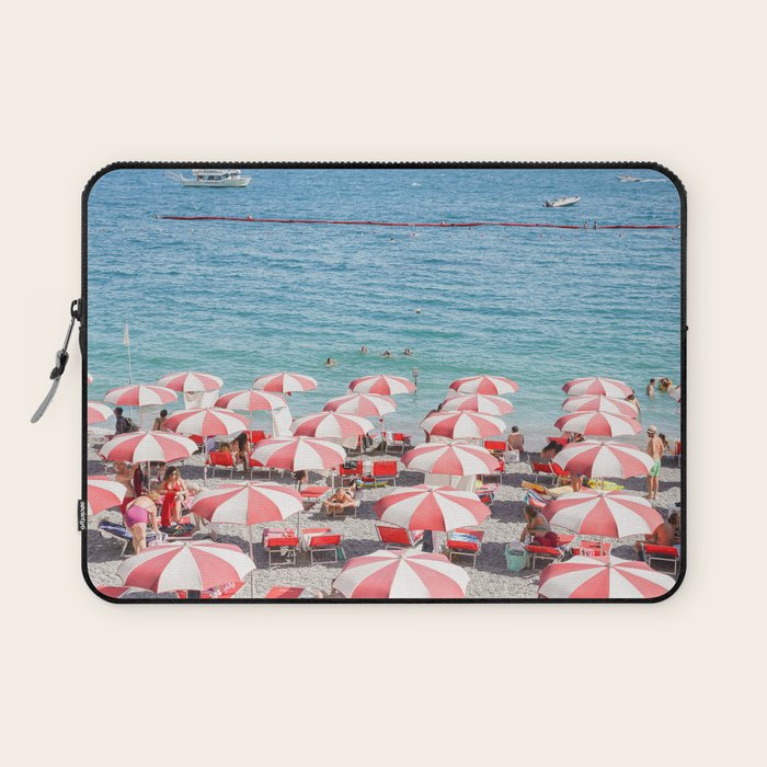 The Red Beach Umbrellas | Amalfi Coast Travel Photography | Europe Summer in Italy in Color Laptop Sleeve Gallery Image 1