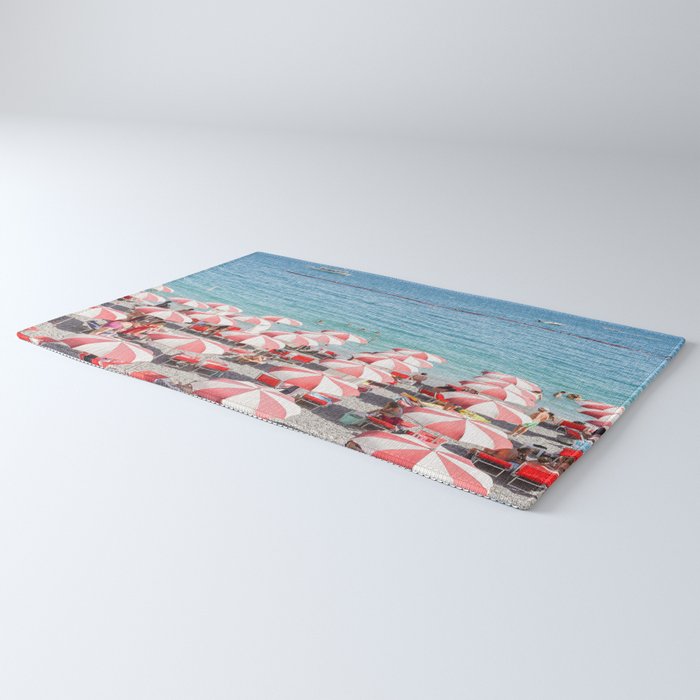 The Red Beach Umbrellas | Amalfi Coast Travel Photography | Europe Summer in Italy in Color Rug Gallery Image 3
