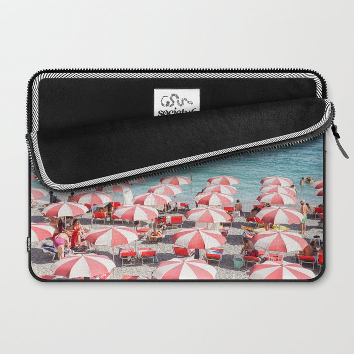 The Red Beach Umbrellas | Amalfi Coast Travel Photography | Europe Summer in Italy in Color Laptop Sleeve Gallery Image 2