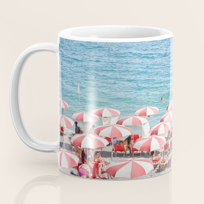 The Red Beach Umbrellas | Amalfi Coast Travel Photography | Europe Summer in Italy in Color Coffee Mug Gallery Image 3
