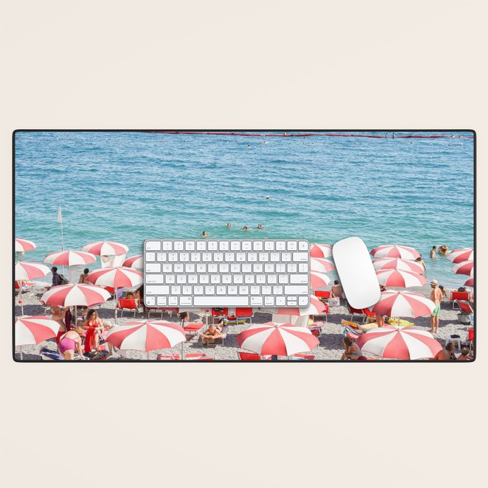 The Red Beach Umbrellas | Amalfi Coast Travel Photography | Europe Summer in Italy in Color Desk Mat Gallery Image 1