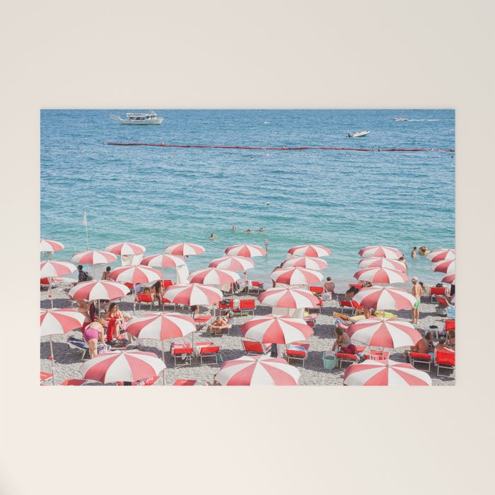 The Red Beach Umbrellas | Amalfi Coast Travel Photography | Europe Summer in Italy in Color Welcome Mat Gallery Image 1