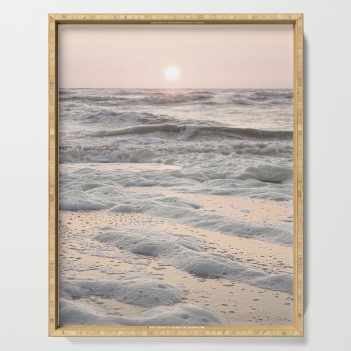 Pastel Tones Ocean In Holland Photo | Dutch Coast Seafoam And Waves Art Print | Travel Photography Serving Tray Gallery Image 1