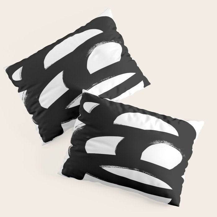 Black & White Minimalist Abstract Mid century Ink Art Dark Brush Strokes Pillow Sham Gallery Image 1