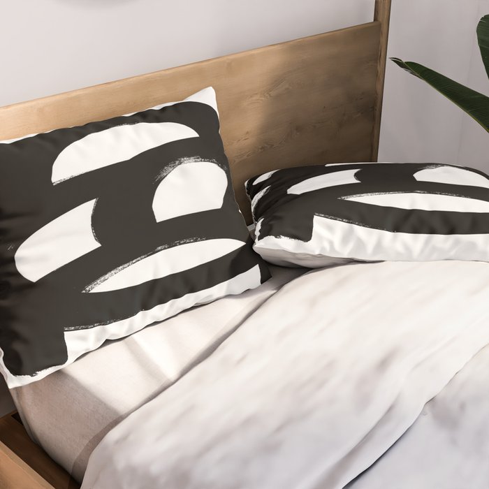 Black & White Minimalist Abstract Mid century Ink Art Dark Brush Strokes Pillow Sham Gallery Image 2