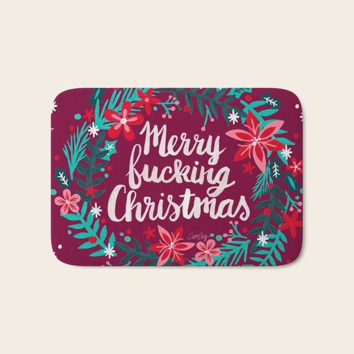 Merry F*cking Christmas - Maroon Bath Mat Gallery Image 1