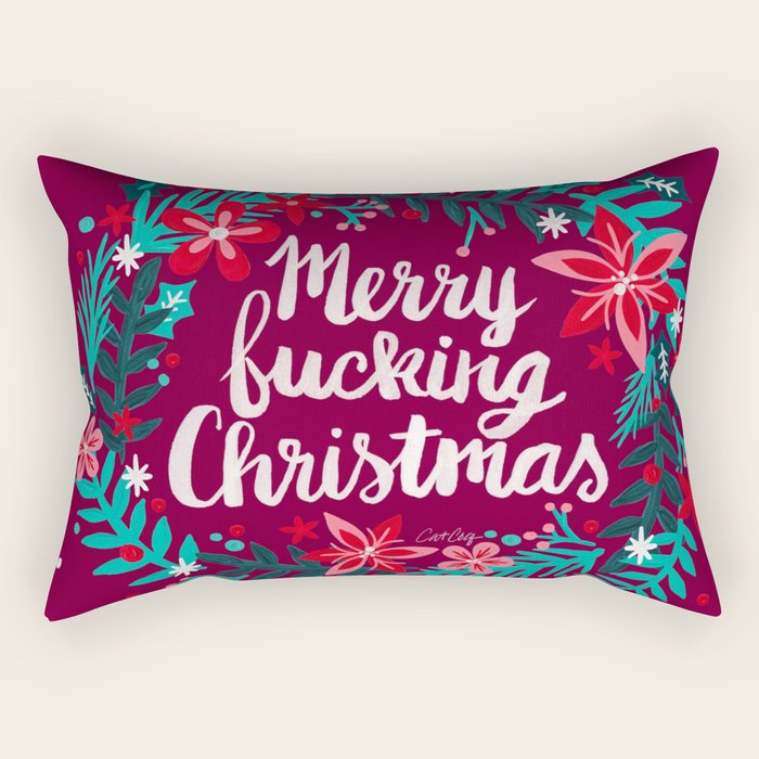 Merry F*cking Christmas - Maroon Rectangular Pillow Gallery Image 2