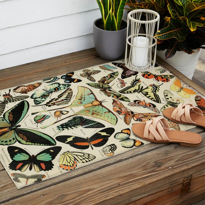 French Vintage Butterflies Chart Adolphe Millot Papillons Larousse Pour Tous Cozy Boho Maximalist Outdoor Rug Gallery Image 2