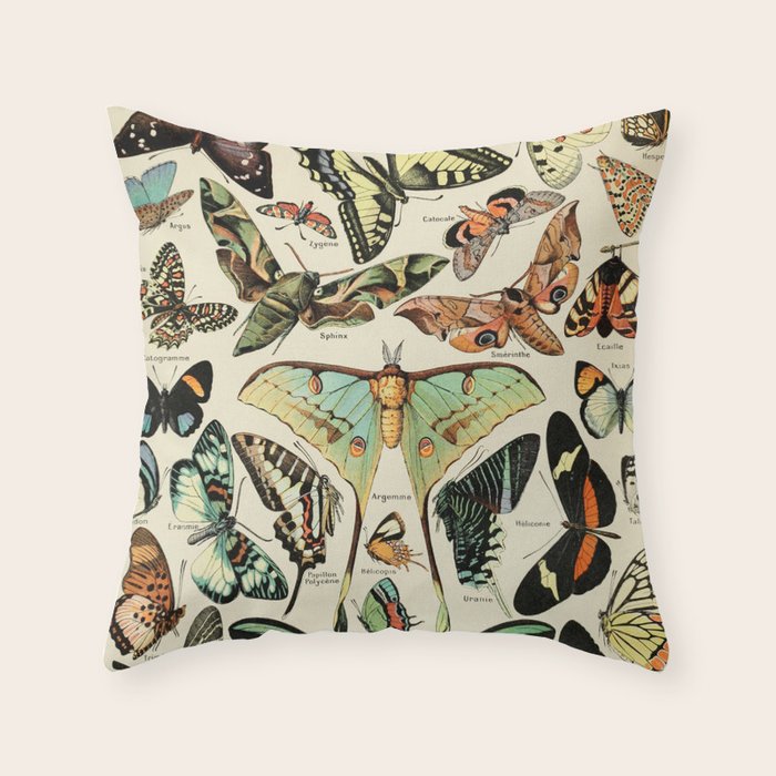 French Vintage Butterflies Chart Adolphe Millot Papillons Larousse Pour Tous Cozy Boho Maximalist Throw Pillow Gallery Image 1