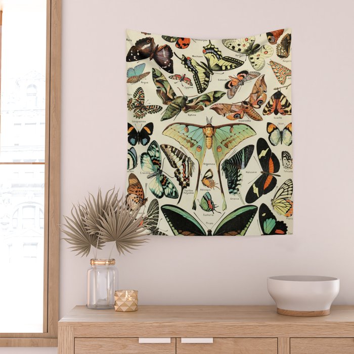French Vintage Butterflies Chart Adolphe Millot Papillons Larousse Pour Tous Cozy Boho Maximalist Wall Tapestry Gallery Image 2