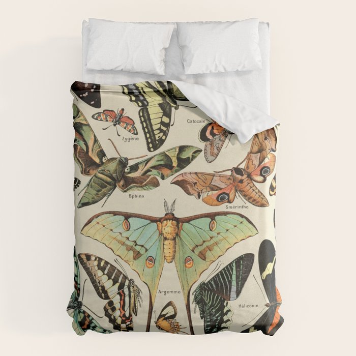 French Vintage Butterflies Chart Adolphe Millot Papillons Larousse Pour Tous Cozy Boho Maximalist Duvet Cover Gallery Image 6