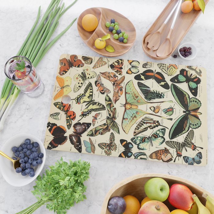 French Vintage Butterflies Chart Adolphe Millot Papillons Larousse Pour Tous Cozy Boho Maximalist Cutting Board Gallery Image 2