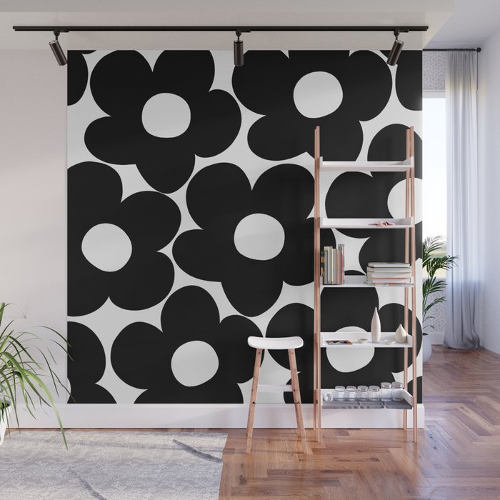 Black & White Retro Daisies #1 #decor #art #society6 Wall Mural Gallery Image 1