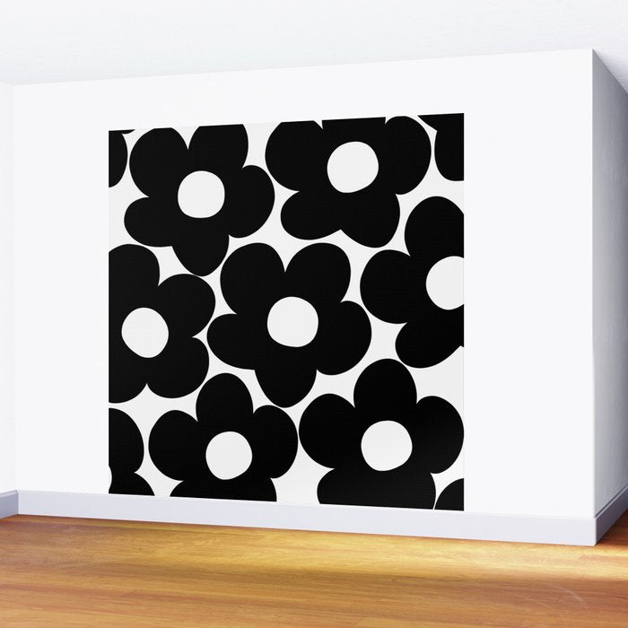 Black & White Retro Daisies #1 #decor #art #society6 Wall Mural Gallery Image 2