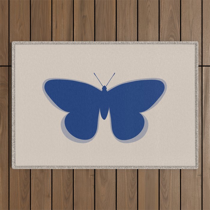 Butterfly Single in Blue and Stone Outdoor Rug Gallery Image 1