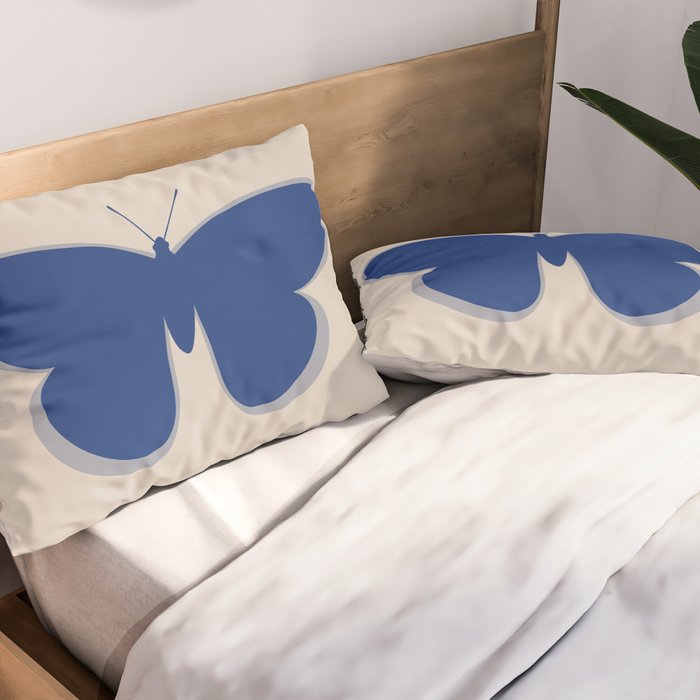Butterfly Single in Blue and Stone Pillow Sham Gallery Image 2