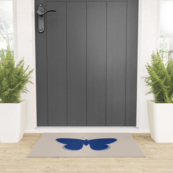 Butterfly Single in Blue and Stone Welcome Mat Gallery Image 3