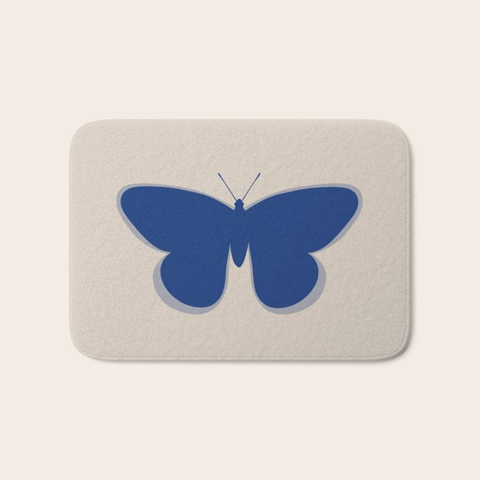 Butterfly Single in Blue and Stone Bath Mat Gallery Image 1
