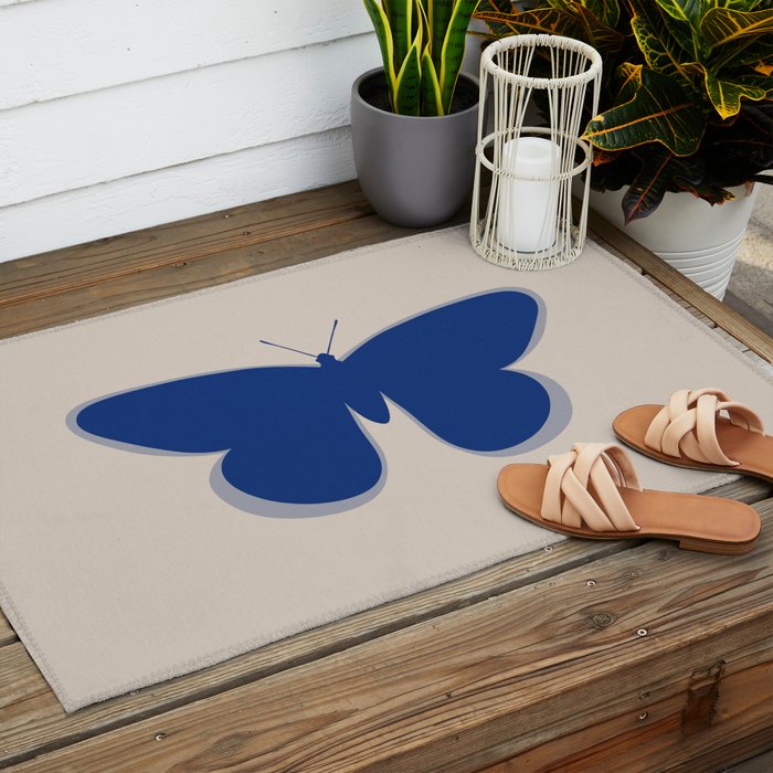 Butterfly Single in Blue and Stone Outdoor Rug Gallery Image 2