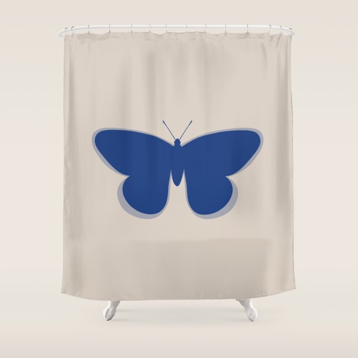 Butterfly Single in Blue and Stone Shower Curtain Gallery Image 1