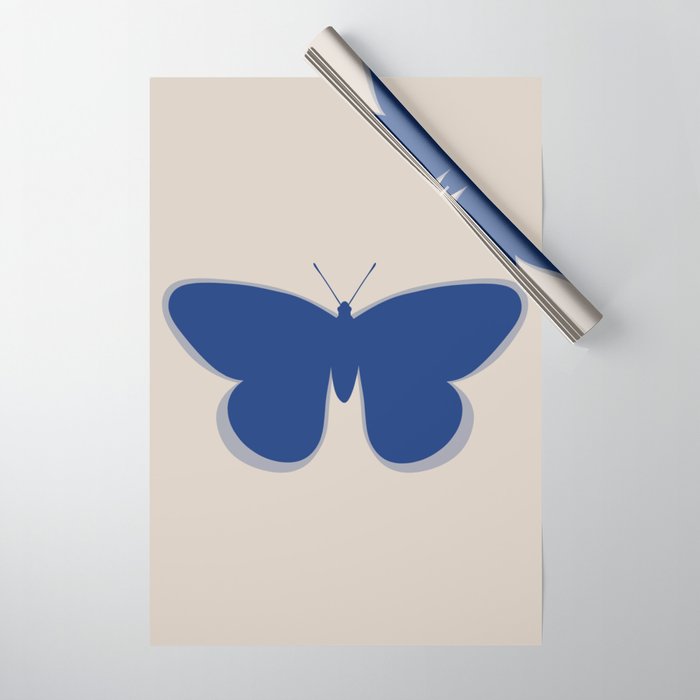 Butterfly Single in Blue and Stone Wrapping Paper Gallery Image 1