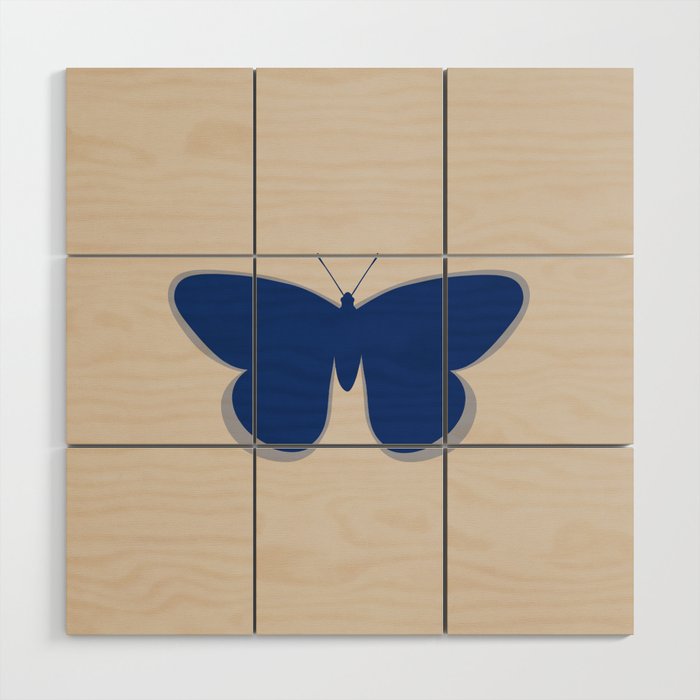 Butterfly Single in Blue and Stone Wood Wall Art Gallery Image 1