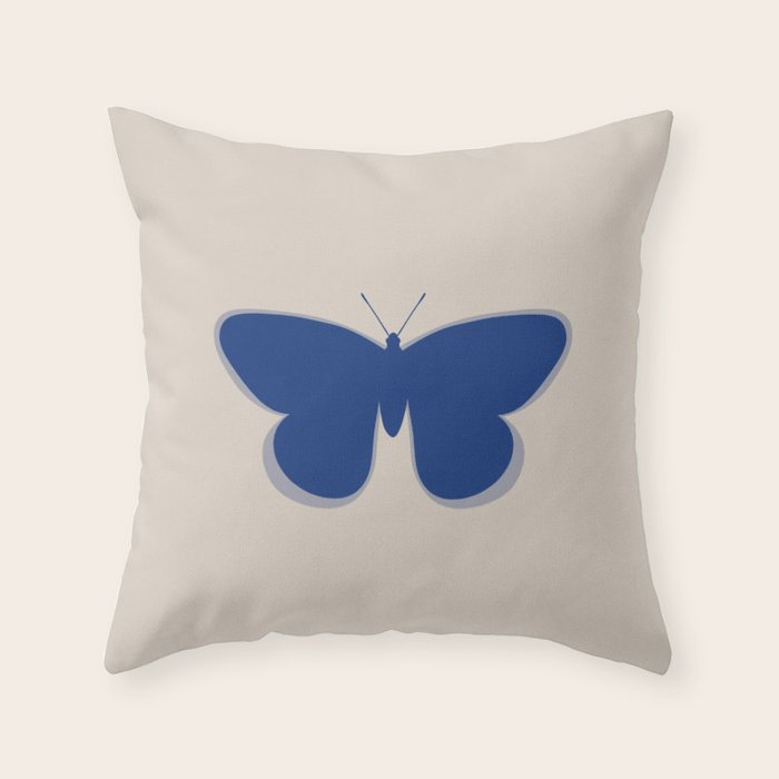 Butterfly Single in Blue and Stone Throw Pillow Gallery Image 6