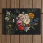 Nicolaes van Veerendael "Flowers in a glass vase with a butterfly and beetle on a stone ledge" Outdoor Rug Gallery Image 1
