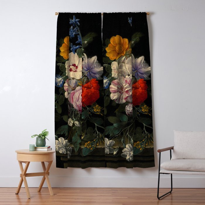 Nicolaes van Veerendael "Flowers in a glass vase with a butterfly and beetle on a stone ledge" Window Curtain Gallery Image 5