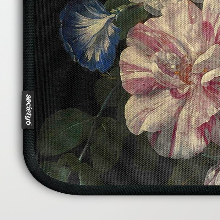 Nicolaes van Veerendael "Flowers in a glass vase with a butterfly and beetle on a stone ledge" Laptop Sleeve Gallery Image 3
