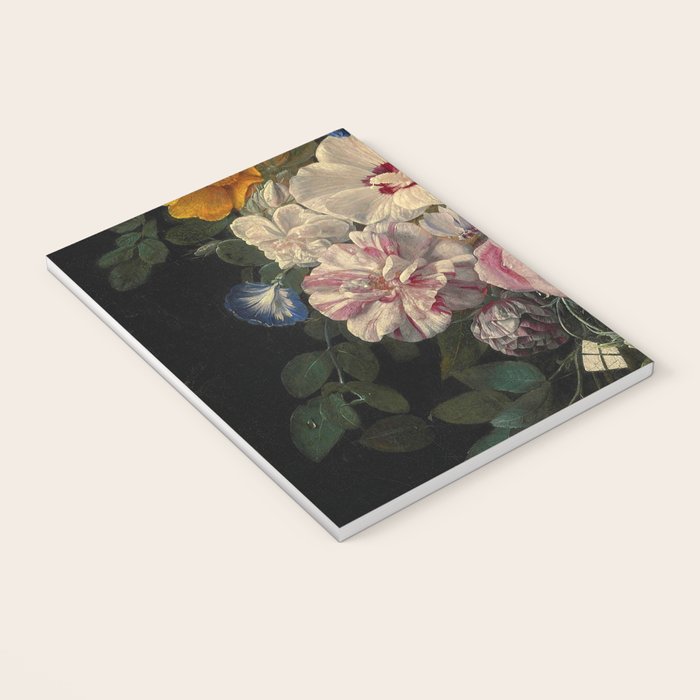 Nicolaes van Veerendael "Flowers in a glass vase with a butterfly and beetle on a stone ledge" Notebook Gallery Image 3