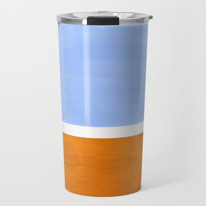 Pastel Royal Blue Yellow ochre Mid Century Modern Abstract Minimalist Rothko Color Field Squares Travel Mug Gallery Image 1