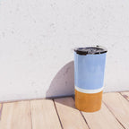 Pastel Royal Blue Yellow ochre Mid Century Modern Abstract Minimalist Rothko Color Field Squares Travel Mug Gallery Image 4