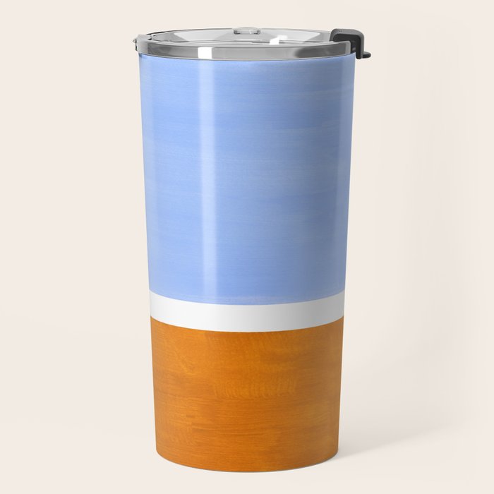 Pastel Royal Blue Yellow ochre Mid Century Modern Abstract Minimalist Rothko Color Field Squares Travel Mug Gallery Image 2
