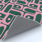 Mid Century Modern Piquet Abstract Multi Geometric Pattern Dark Green and Retro Pink Rug Gallery Image 4