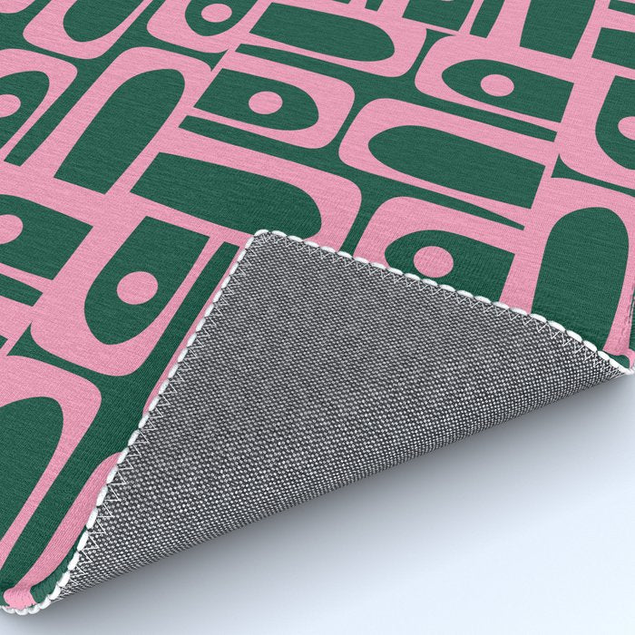 Mid Century Modern Piquet Abstract Multi Geometric Pattern Dark Green and Retro Pink Rug Gallery Image 4