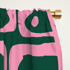 Mid Century Modern Piquet Abstract Multi Geometric Pattern Dark Green and Retro Pink Window Curtain Gallery Image 2