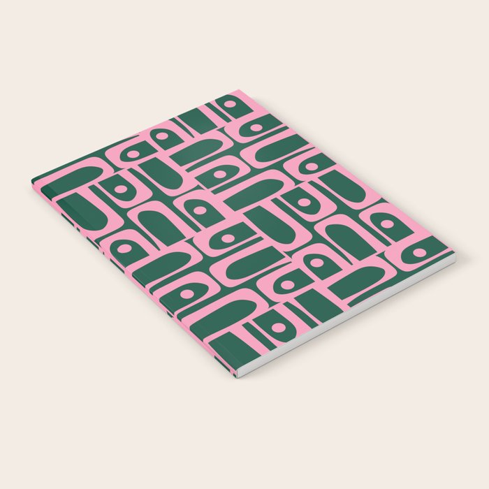 Mid Century Modern Piquet Abstract Multi Geometric Pattern Dark Green and Retro Pink Notebook Gallery Image 2