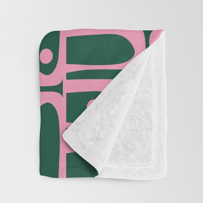 Mid Century Modern Piquet Abstract Multi Geometric Pattern Dark Green and Retro Pink Throw Blanket Gallery Image 3