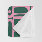 Mid Century Modern Piquet Abstract Multi Geometric Pattern Dark Green and Retro Pink Throw Blanket Gallery Image 3