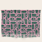 Mid Century Modern Piquet Abstract Multi Geometric Pattern Dark Green and Retro Pink Wall Hanging Gallery Image 1