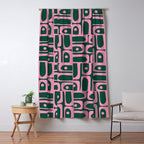 Mid Century Modern Piquet Abstract Multi Geometric Pattern Dark Green and Retro Pink Window Curtain Gallery Image 5