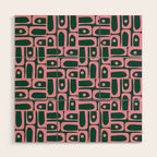Mid Century Modern Piquet Abstract Multi Geometric Pattern Dark Green and Retro Pink Wood Wall Art Gallery Image 1