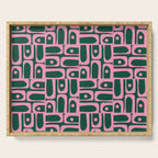Mid Century Modern Piquet Abstract Multi Geometric Pattern Dark Green and Retro Pink Serving Tray Gallery Image 1
