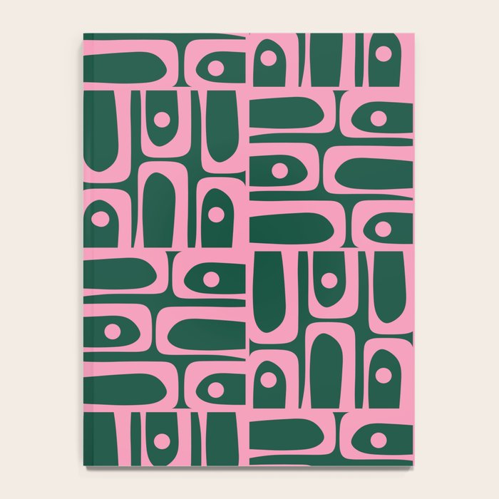 Mid Century Modern Piquet Abstract Multi Geometric Pattern Dark Green and Retro Pink Notebook Gallery Image 4