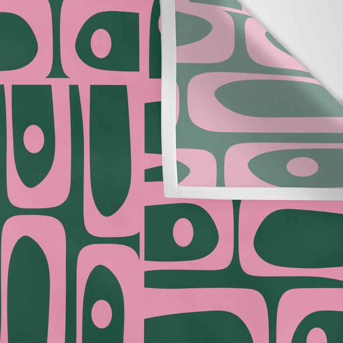 Mid Century Modern Piquet Abstract Multi Geometric Pattern Dark Green and Retro Pink Wall Tapestry Gallery Image 3