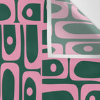 Mid Century Modern Piquet Abstract Multi Geometric Pattern Dark Green and Retro Pink Wall Tapestry Gallery Image 3