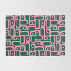 Mid Century Modern Piquet Abstract Multi Geometric Pattern Dark Green and Retro Pink Rug Gallery Image 2