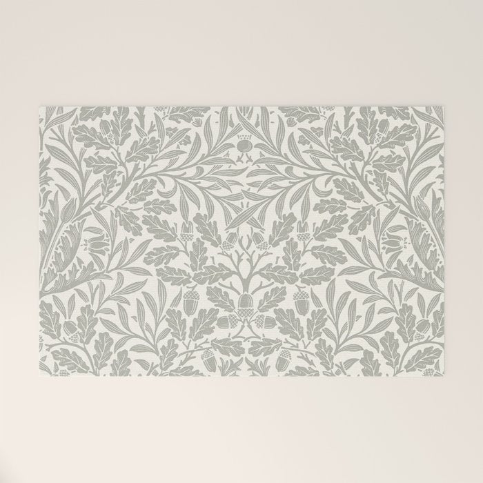 William Morris Pure Acorn Soft Pebble Grey & White Welcome Mat Gallery Image 1